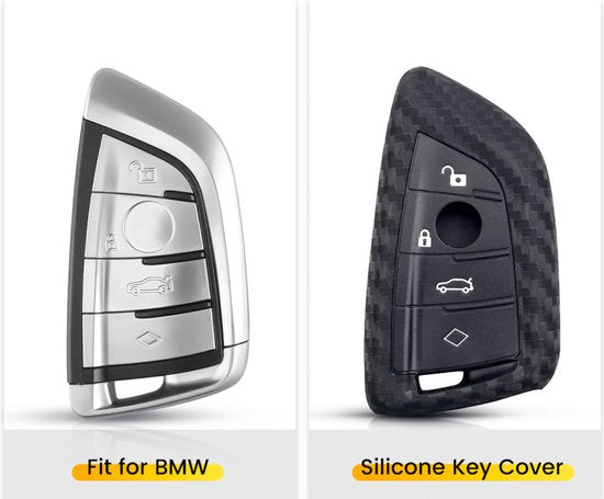 Zachte Carbon Sleutelcover met Knoppen - Sleutelhoesje Geschikt voor BMW 1 serie / 3 serie / 5 Serie / 7 Serie / X1 / X3 / X4 / X5 / F16 / G20 / G30 / F11 / M - Siliconen Materiaal - Sleutel Hoesje Cover - Auto Accessoires
