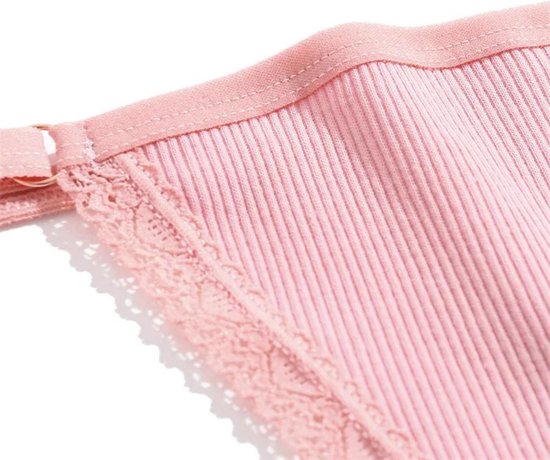 Sexy Dames String - Roze Ribstof - Dames Lingerie / Ondergoed - Kant - 95% Katoen - Maat M