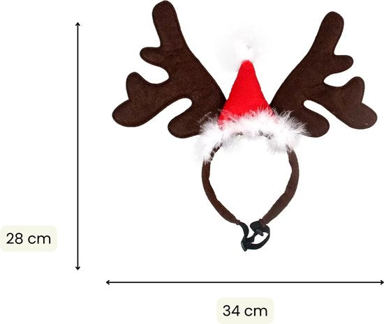 Kerst Gewei voor Honden - Verstelbaar Rendiergewei - Bruin Gewei met Rode Kerstmuts - Voor Kleine en Grote Honden - Hondenkleding Kerst - One Size