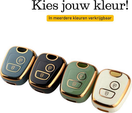 Zachte TPU Sleutelcover - Geschikt voor Toyota Aygo / Citroën C1 / Peugeot 107 - Blauw en Goud - Sleutel Hoesje Cover Geschikt voor Peugeot 107 / 107 / 206 / 207 / 306 / 307 / 406 / 407 - Randen Goud - Auto Accessoires
