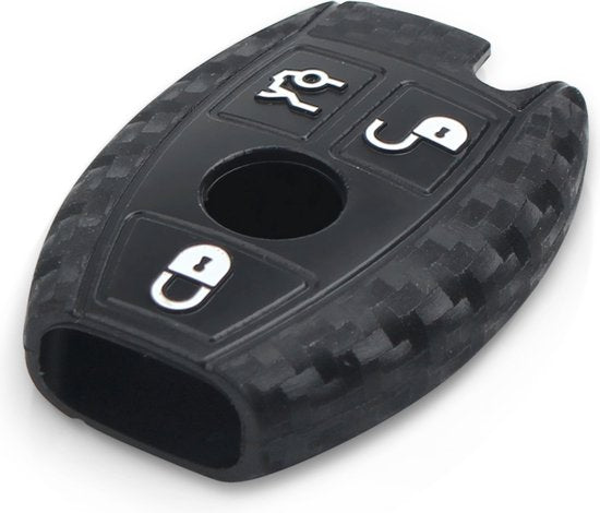 Zachte Carbon Sleutelcover - 3 Knoppen - Sleutelhoesje Geschikt voor Mercedes A Klasse / B Klasse / C Klasse / CLA / CLS / GLA / GL / SLK / AMG - Siliconen Materiaal - Sleutel Hoesje Cover - Auto Accessoires
