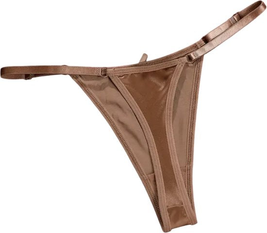 Sexy Satijnen String met Strik - Bruin - Schattig - Satijn & Strikje - Dames Onderbroek - Lingerie / Ondergoed - Maat M