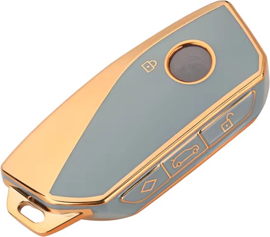 Zachte TPU Sleutelcover - Sleutelhoesje Geschikt voor BMW i7 / X7 / G07 / LCI / iX / U11 / 7 Serie / G70 / G09 / XM / U06 / G81 / M3 / 2023 - Goud met Blauw - Key Cover - Auto Accessoires
