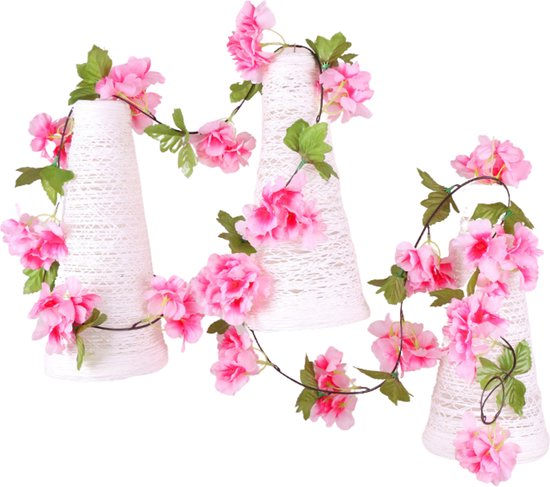 Bloemenslinger Fiets Donkerroze - Stijlvolle Bloemenstreng voor Fietsmand of Stuur - 220 CM Bloemen - Plastic Kunstbloemen Fiets Slinger