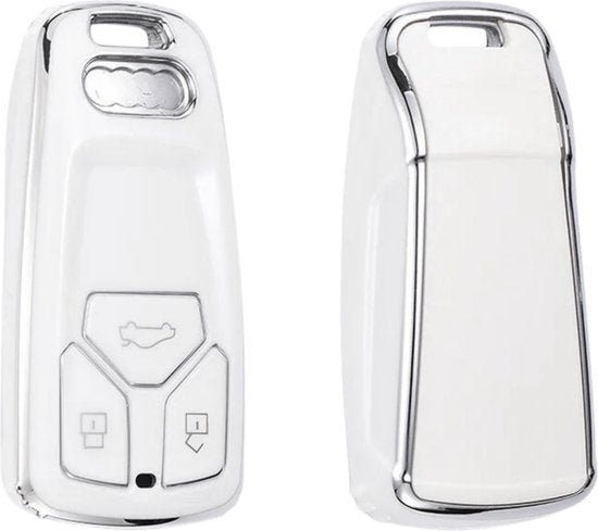 Zachte TPU Sleutelcover - Geschikt voor Audi A4 / A5 / A6 / A7 / S4 / S5 / S6 / Q5 / TT / RS - Wit met Zilver - Sleutel Hoesje Cover - Auto Accessoires