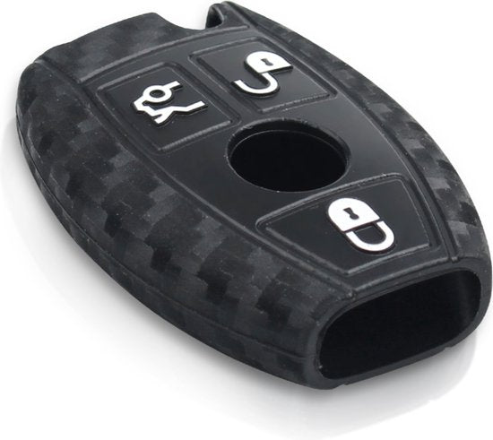 Zachte Carbon Sleutelcover - 3 Knoppen - Sleutelhoesje Geschikt voor Mercedes A Klasse / B Klasse / C Klasse / CLA / CLS / GLA / GL / SLK / AMG - Siliconen Materiaal - Sleutel Hoesje Cover - Auto Accessoires