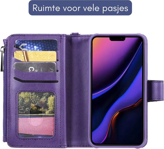 Portemonnee met Magnetisch Telefoonhoesje - Geschikt voor Samsung Galaxy A53 5G - Grijs - Kunstleer - Schokbestendig - Verschillende vakjes - Met Ritssluiting - Met Draagkoord