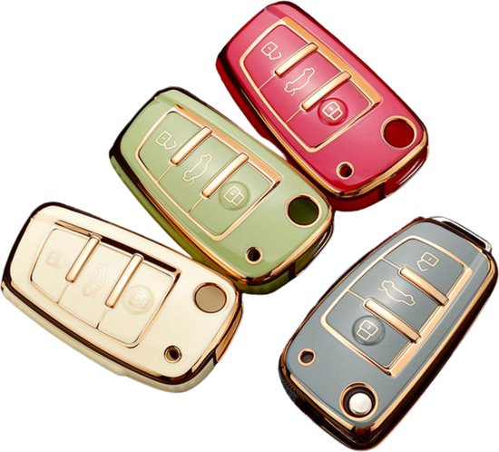 Zachte TPU Sleutelcover - Sleutelhoesje Geschikt voor Audi A1 / A3 / A5 / A6 / Q3 / Q5 / S3 / S5 / RS - Groen & Goud Metallic - Sleutel Hoesje Cover - Auto Accessoires