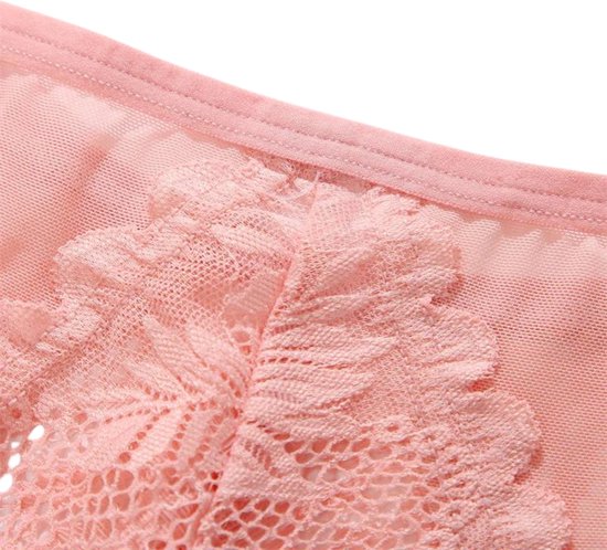 Sexy Brazilian Dames String - Kant - Roze - Dames Lingerie / Ondergoed - Maat L