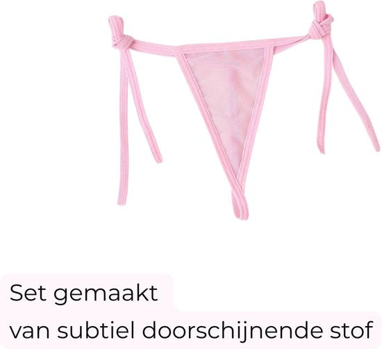 Sexy Dames Lingerieset - Roze – Mini Lingerie Set – Tweedelige Lingerie Set - Halter Bralette Zonder Beugel - Micro String - Met Verstelbare Bandjes - Ondergoed Voor Vrouwen - Maat L