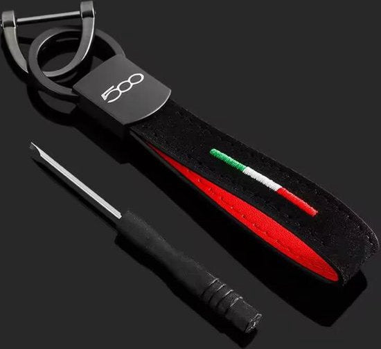 Luxe Alcantara Auto Sleutelhanger - Past bij Italiaanse Auto's / Universeel - Italiaanse Vlag in Zwart - Mat Antraciet - Keychain Sleutel Hanger Cadeau - Auto Accessoires