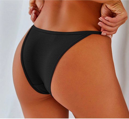 3 Pack - Effen Dames Slip - Zwart, Roze en Wit - Dunne Tailleband - Onderbroek 95% Katoen - Dames Lingerie / String / Ondergoed Set - Maat M