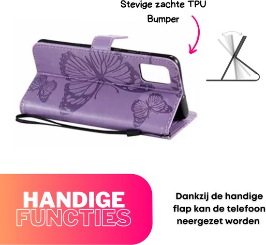 Hoesje Vlinders Paars - Geschikt voor Samsung Galaxy S23+ / S23 Plus - Portemonnee Book Case - Boekje Met Kaarthouder / Pasjeshouder en Magneetsluiting - Booklet - Wallet Beschermhoes - Telefoonhoesje