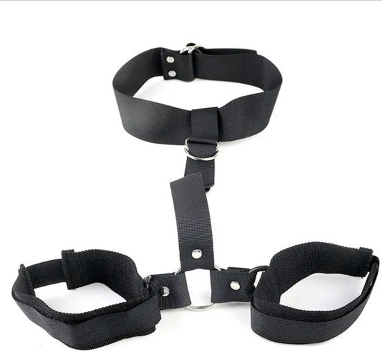 BDSM Bondage Harnas - Zwart - Stevig en Verstelbaar - Sex Toy - Handboeien - Hals - Sexy Dames / Heren Lingerie - One Size