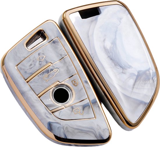 Zachte TPU Sleutelcover - Marmer Grijs Goud - Sleutelhoesje Geschikt voor BMW 1 serie / 3 serie / 5 Serie / 7 Serie / X1 / X3 / X4 / X5 / F16 / G20 / G30 / F11 / M - Flexibele Sleutel Cover - Sleutel Hoesje - Auto Accessoires