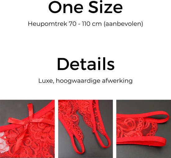 Sexy String met Open Kruis - Zwart - Ontwerp met Kant - Erotisch Design met Strik - One Size String - Dames Onderbroek - Lingerie / Ondergoed