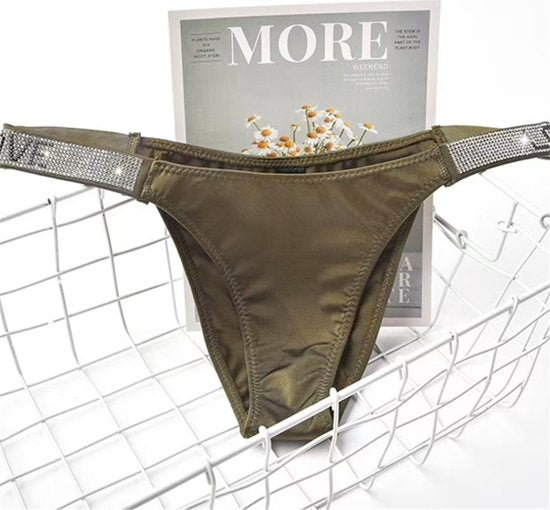 Love Secret Slip Groen - Luxe Design met Diamantjes en Satijn - High Waist - Dames Lingerie / Ondergoed - Maat M