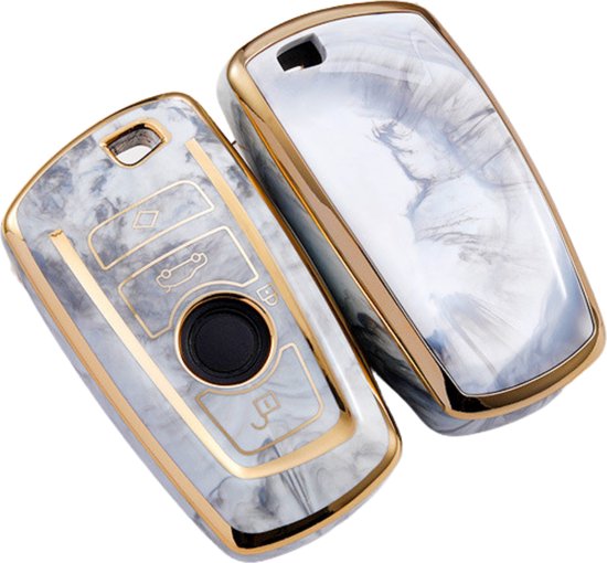 Zachte TPU Sleutelcover - Marmer Grijs Goud - Sleutelhoesje Geschikt voor BMW 1 serie / 3 serie / 5 Serie / 7 Serie / X1 / X3 / X4 / X5 / F20 / F30 / F31 / F34 / M - Flexibele Sleutel Cover - Sleutel Hoesje - Auto Accessoires