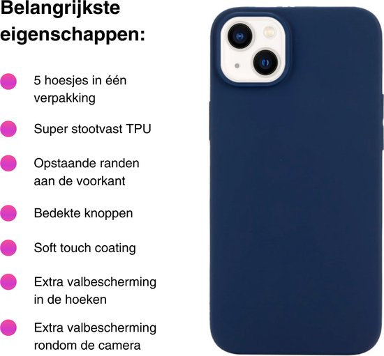 5 PACK - Hoesje Geschikt voor Apple iPhone 15 - 5x Siliconen Shock Proof Case - Stevige TPU Cover - Multipack met Groen, Zwart, Lichtblauw, Donkerblauw en Paars