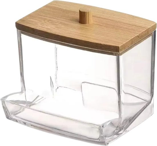 Luxe Wattenstaafhouder met Bamboe Deksel - Opbergdoos voor Wattenstaafjes - Inclusief 400 Wattenstaafjes - Wattenstaaf Dispenser - Stijlvolle Badkamer Accessoire