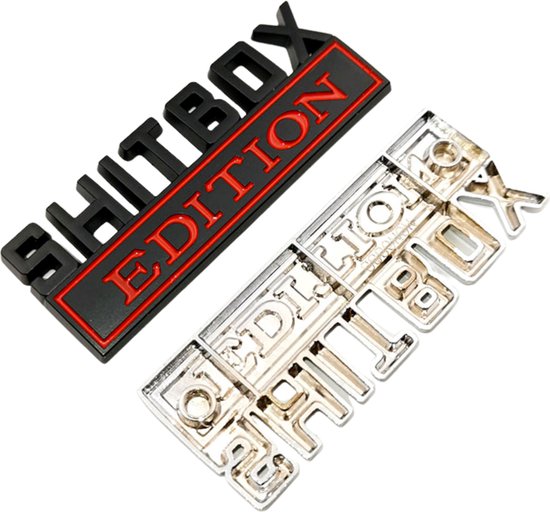 Auto Embleem Shitbox Edition - Zwart Rood - Zelfklevende Badge - Embleem - universeel/alle automerken - Logo - Auto Accessoires