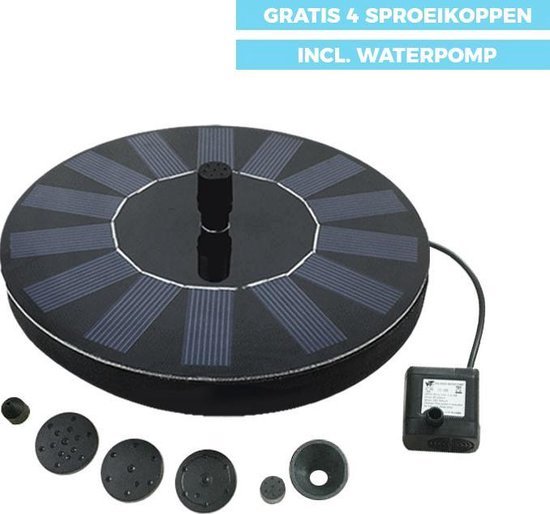 Solar Fontein op zonne-energie - Waterornament - GRATIS Sproeikoppen - Vijver - Vogelbad
