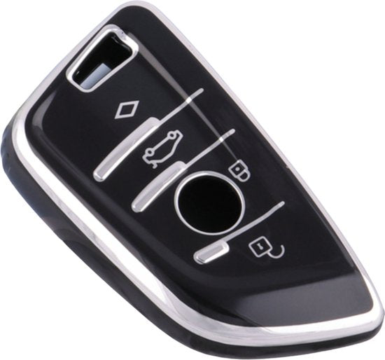 Zachte TPU Sleutelcover - Zwart Zilver Metallic - Sleutelhoesje Geschikt voor BMW 1 serie / 3 serie / 5 Serie / 7 Serie / X1 / X3 / X4 / X5 / F16 / G20 / G30 / F11 / M - Flexibele Sleutel Cover - Sleutel Hoesje - Auto Accessoires