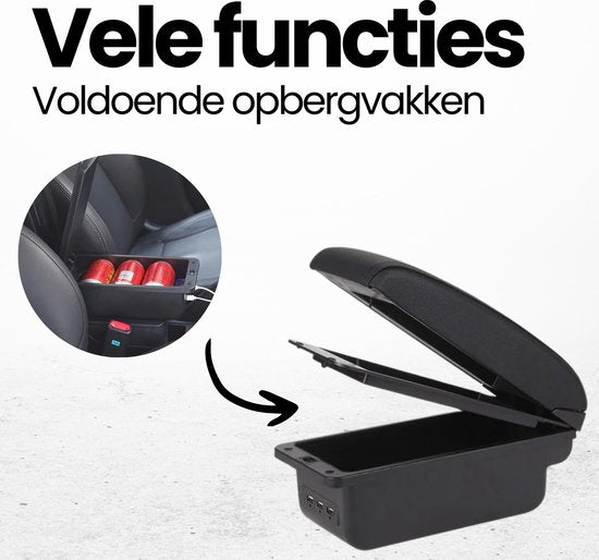 Multifunctionele Armsteun - Geschikt voor Fiat 500 (2015-2024) - 7 USB Aansluitingen - Opbergvakken - Bekerhouder