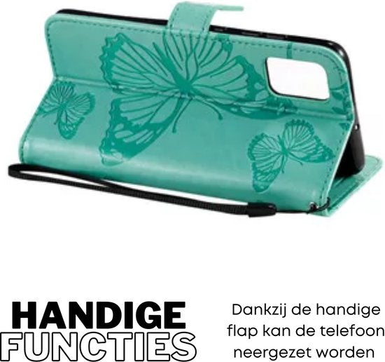 Hoesje Vlinders Groen - Geschikt voor OPPO A57 / A57s - Portemonnee Book Case - Boekje Met Kaarthouder / Pasjeshouder en Magneetsluiting - Booklet Beschermhoes - Boekhoesje