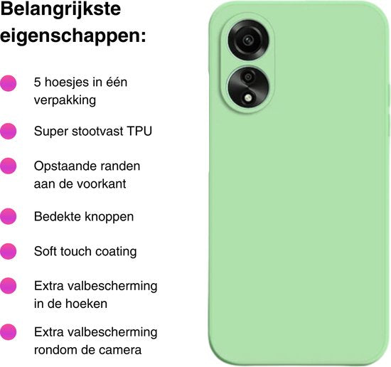 5 PACK - Hoesje Geschikt voor OPPO A58 - 5x Siliconen Shock Proof Case - Zwart + 4 Kleuren - Stevige TPU Cover - Multipack Gemixte Kleuren