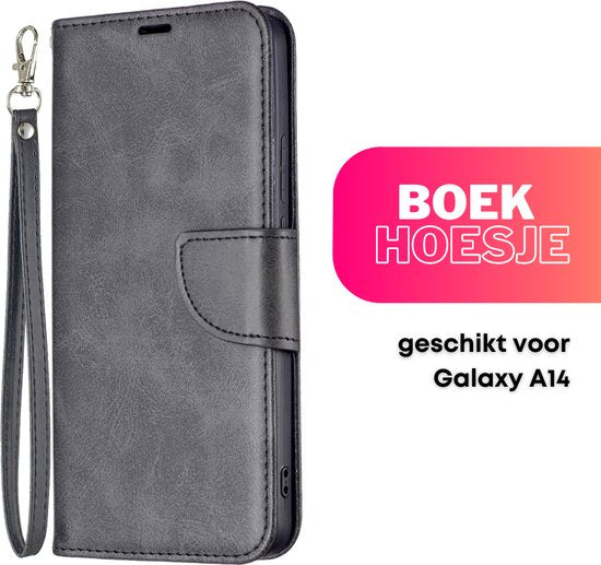 Hoesje Zwart - Geschikt voor Samsung Galaxy A14 - Portemonnee Book Case - Boekje Met Kaarthouder / Pasjeshouder en Magneetsluiting - Booklet - Wallet Beschermhoes - Telefoonhoesje