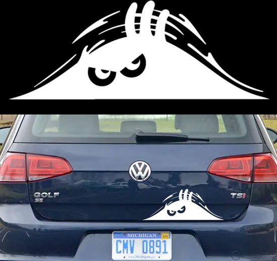 Autosticker - Boos Poppetje Cartoon - Grappige Auto Sticker Wit - Hoogwaardig Vinyl - Autostickers Wrap Folie - universeel/alle automerken