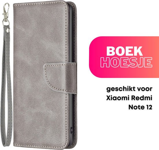 Hoesje Grijs - Geschikt voor Xiaomi Redmi Note 12 - Portemonnee Book Case - Boekje Met Kaarthouder / Pasjeshouder en Magneetsluiting - Booklet - Wallet Beschermhoes - Telefoonhoesje