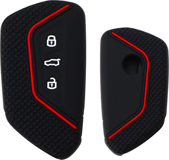 Zachte Siliconen Sleutelcover Sport - Sleutelhoesje Geschikt voor Volkswagen Golf 8 / ID3 / ID4 / ID5 / ID6 / Seat Leon 2020 / Skoda Octavia 2021 - Zwart Rood - Sleutel Hoesje Cover - Auto Accessoires
