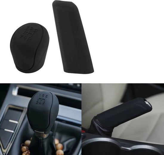 Versnellingspook + Handrem Set - Siliconen Antislip Hoesjes - Versnellingspook Hoes en Handrem Hoes - Auto Accessoire - Universeel - Zwart