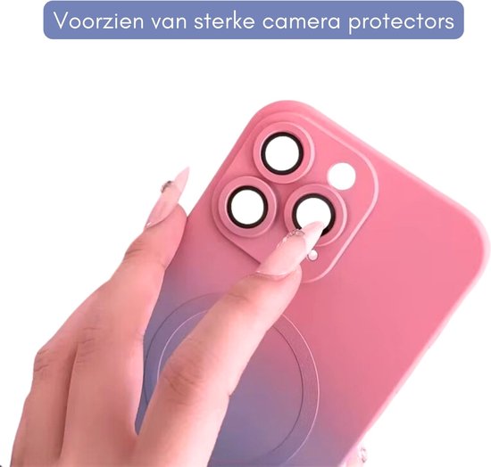 Gradient Hoesje - Geschikt voor Apple iPhone 15 Pro Max - Met Camera Protectors - Mat Soft Touch - Roze Overlopende Kleur - Magnetisch TPU Hoesje - Ultra Shockproof - Magneet Compatible