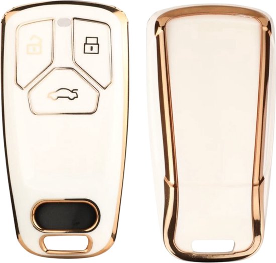 Zachte TPU Sleutelcover - Geschikt voor Audi A4 / A5 / A6 / A7 / S4 / S5 / S6 / Q5 / TT / RS - Wit met Goud - Sleutel Hoesje Cover - Auto Accessoires