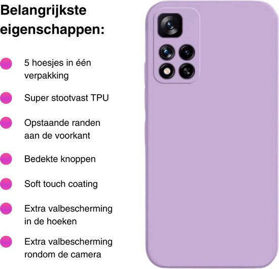 5 Pack - Hoesje Geschikt voor Xiaomi Redmi Note 11s - 5x Siliconen Shock Proof Case - Zwart + 4 Kleuren - Stevige TPU Cover - Multipack Gemixte Kleuren