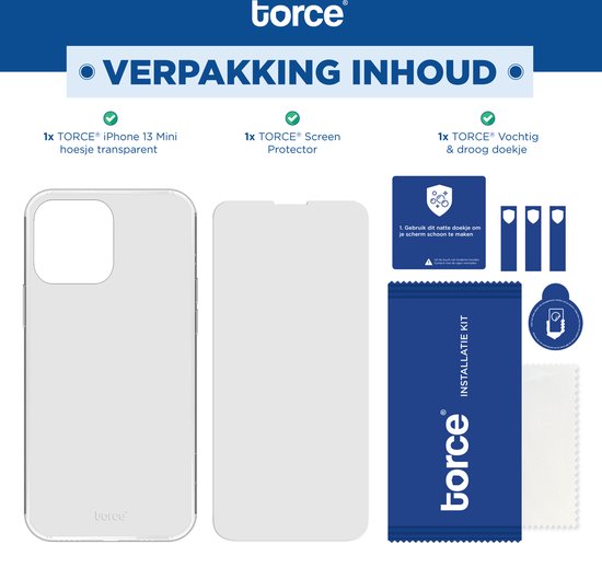 TORCE® iPhone 13 Mini Hoesje - Case Transparant + Gratis Glass Screenprotector