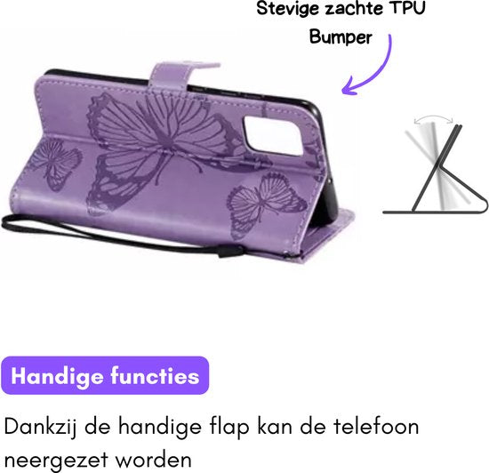Hoesje Vlinders Paars - Geschikt voor Samsung Galaxy S23 FE - Portemonnee Book Case - Boekje Met Kaarthouder / Pasjeshouder en Magneetsluiting - Booklet - Wallet Beschermhoes - Telefoonhoesje