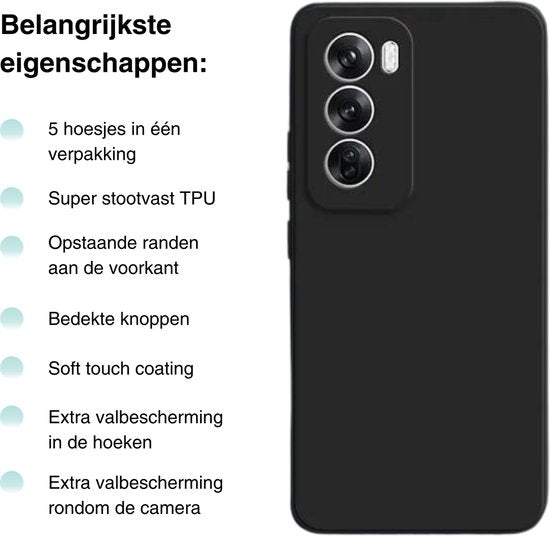 5 Pack - Hoesje Geschikt voor OPPO Reno 12 Pro - 5x Siliconen Shock Proof Case - Stevige TPU Cover - Multipack met Groen, Zwart, Blauw, Roze en Paars