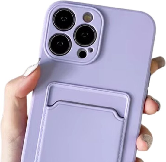 Hoesje Geschikt voor Apple iPhone 16 Pro Stevig TPU - Met Kaarthouder - Lila Paars - Shockproof Case met Pasjeshouder - TPU Hoes Met Vakje Voor Pasje - Card Case Back Cover