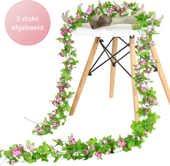 Bloemenslinger 42 Mini Bloemen - Paars - Kunstbloemen Slinger voor Decoratie - Bloemenslinger Fietsmand of Stuur - 230 CM - Kunst Kamer of Fiets Decoratie - Klimop Rozen