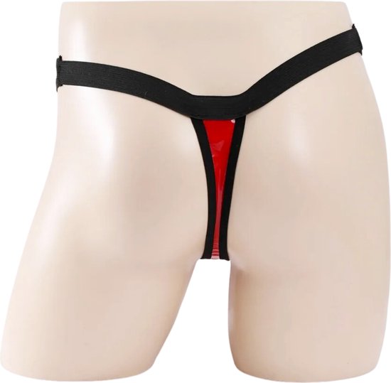 Heren Slip met Rits - Latex Look - Rood - Sexy Mannen String - Ondergoed Maat XXL