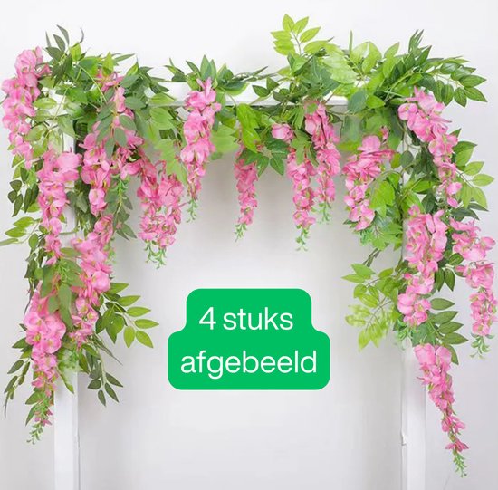 Bloemenslinger Wisteria Roze - Bloemenstreng 1,8 Meter Blauwe Regen - Fietsmand of Stuur - 180 CM Bloemen Blauweregen - Plastic Kunstbloemen Fiets Slinger