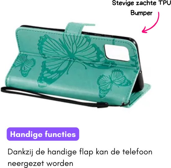 Hoesje Vlinders Groen geschikt voor Samsung Galaxy A05s - Portemonnee Book Case - Boekje Met Kaarthouder / Pasjeshouder en Magneetsluiting - Booklet - Wallet Beschermhoes - Telefoonhoesje