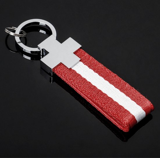 Oostenrijkse Vlag Sleutelhanger - Premium Auto Sleutelhanger - Oostenrijk Kleuren - Auto Sleutel Hanger - Tashanger - Keychain Cadeau - Oostenrijk Auto Accessoires