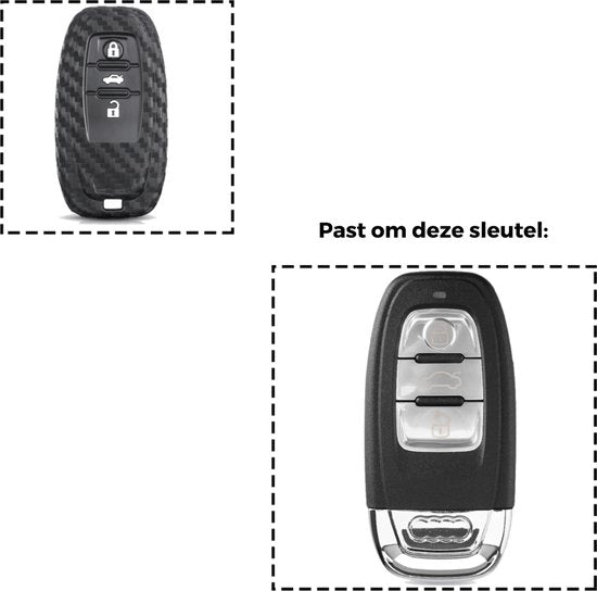 Zachte Carbon Sleutelcover met Knoppen - Sleutelhoesje Geschikt voor Audi A5 / A6 / A7 / A8 / Q5 / Q7 / Q8 / E-Tron / S5 / S6 / RS6 - Siliconen Materiaal - Sleutel Hoesje Cover - Auto Accessoires