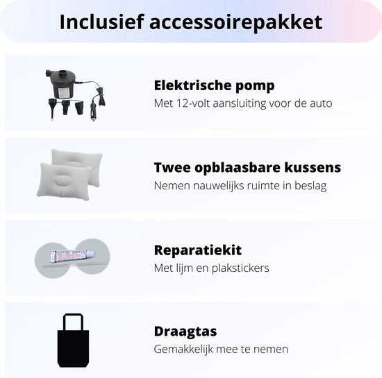 Opblaasbaar Auto Matras - Auto Luchtbed Grijs - Achterbank en Achterbak - Tweepersoons 3-in-1 Universeel Automatras - Inclusief Elektrische Pomp en Accessoires - Kampeer Luchtbed voor Reizen