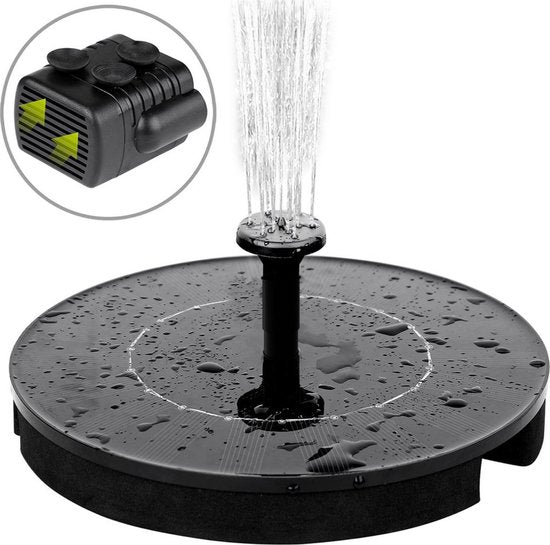 Rogoods - Solar Fontein op Zonne Energie - Fontein Pomp voor Tuin / Vijver / Zwembad / Waterschaal / Vogelbadje - 6 Opzetstukken - Sterke Straal - 16 CM Waterfontein